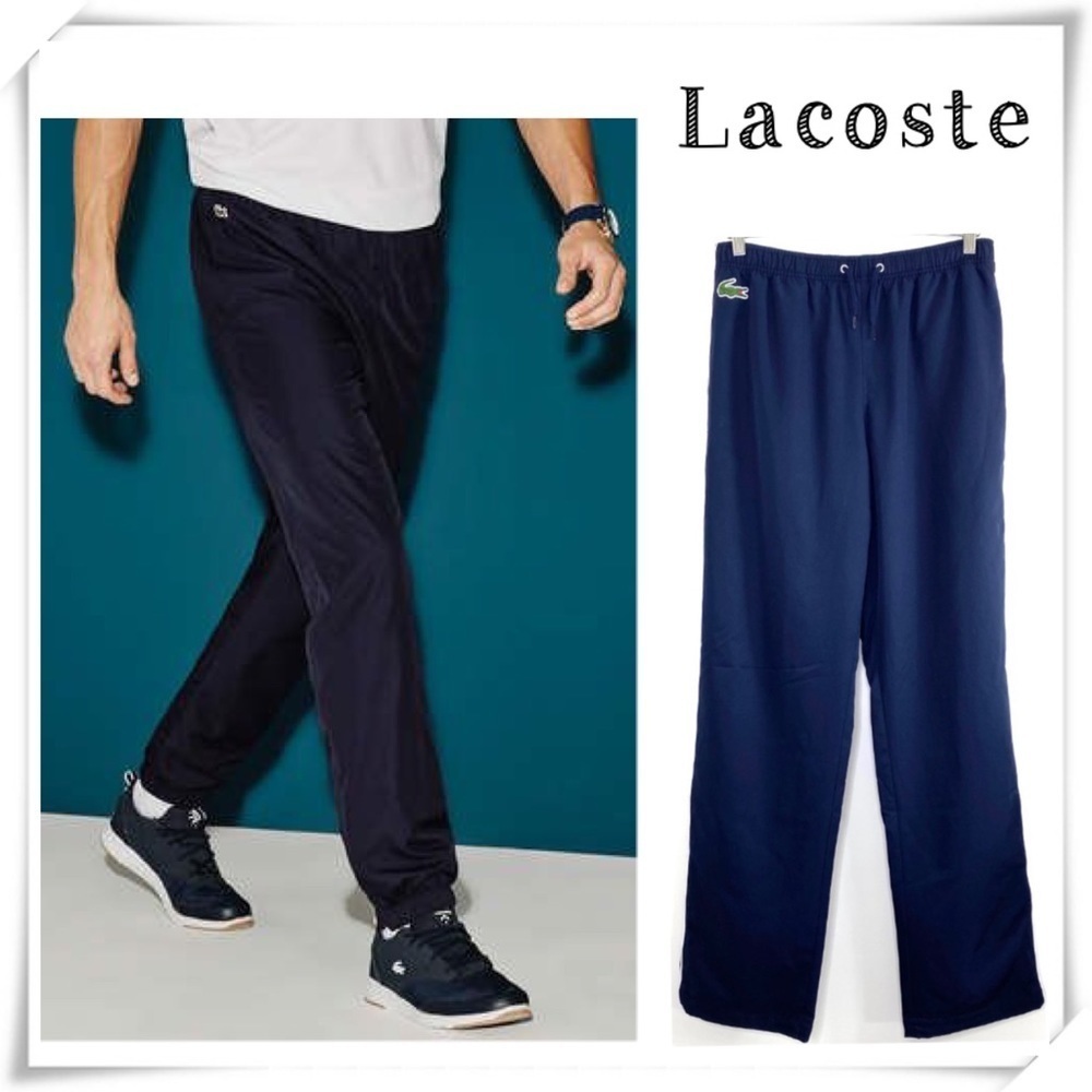 LACOSTE Lined Straight Leg Tennis Sweatpants in Navy Blue Size S